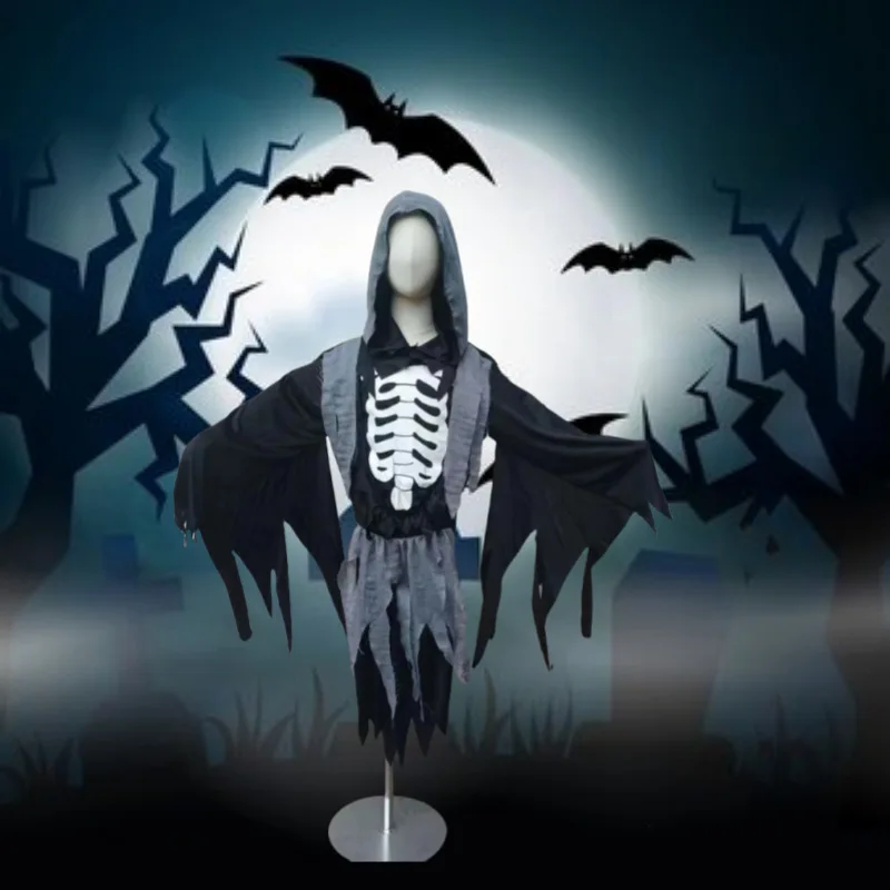Scary Zombie Cosplay Costumes Skeleton Skull Costume Suit Halloween Costume for Kids Carnival Party Dress Up Cape
