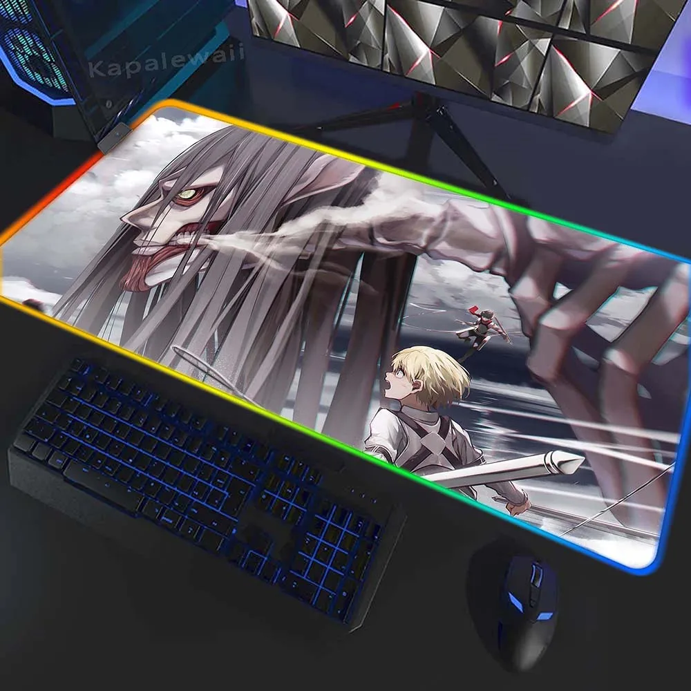 

Attack On Titan RGB Backlit Mouse Pad Gaming Setup Accessories Mouse Mat 900x400mm XXL Anti-slip Mousepad Rubber Keyboard Pads