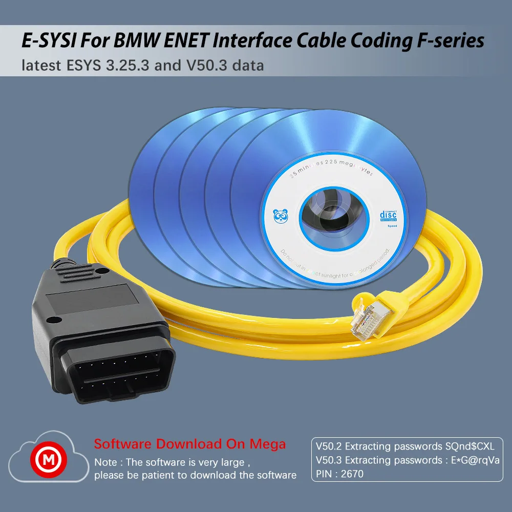 Cble d'interface ENET pour Diagnostic de voiture, pour BMW srie F, ESYS 3.25.3 et v50.2 donnes E-SYSI ENET OBD, E-SYS-No CD image 1 | Rakuten