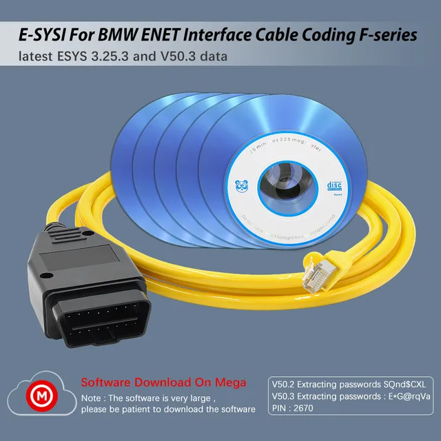 Hibalala Bmw Ethernet To Obd Enet Cable E-sys Icom Coding F/g