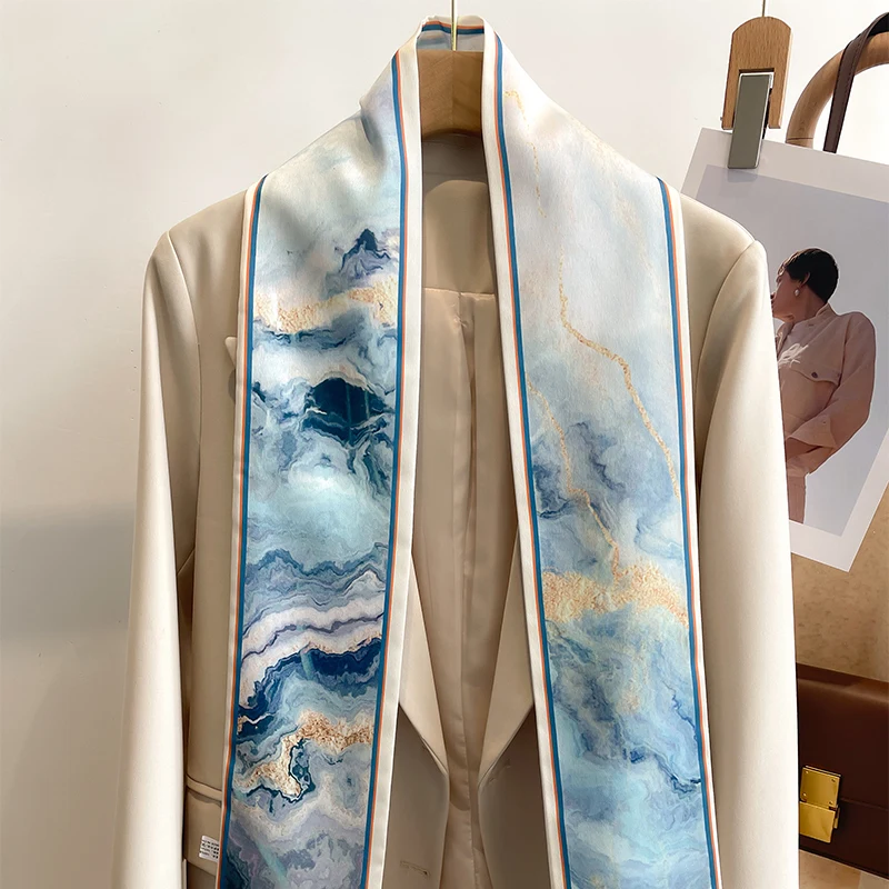 Frauen Seide Gefühl Gedruckt Design Schal Schal Mode Luxus Lange Schmale Kleine Seide Schals Damen Stirnband Kopftuch taschen wickeln – Detail 21