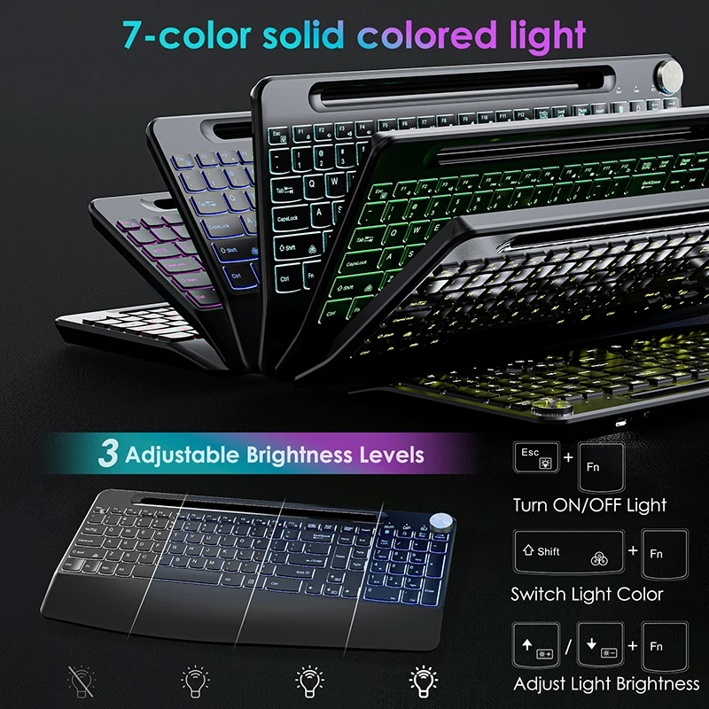 Ergonomic 2.4G Wirlss Rchargabl Kyboard St For Laptop With Color Backlit Phon Holdr Wrist Rst And Jigglr_voghion.com