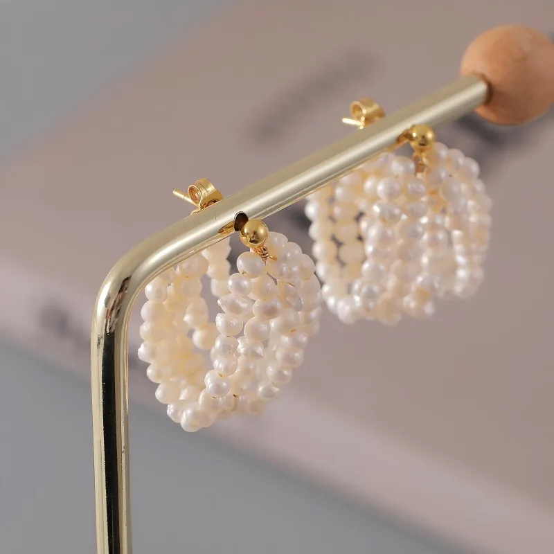 Pearl earrings High fashion sense Multi-layered pear Vintage Niche temperament Natural freshwater pearls Ladies' earrings
