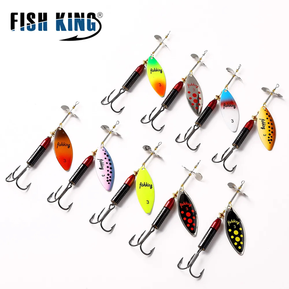 FISH KING 3 Spinner Bait Spoon Fishing hook Wobblers For Trolling Metal Hard Long Cast Spoon