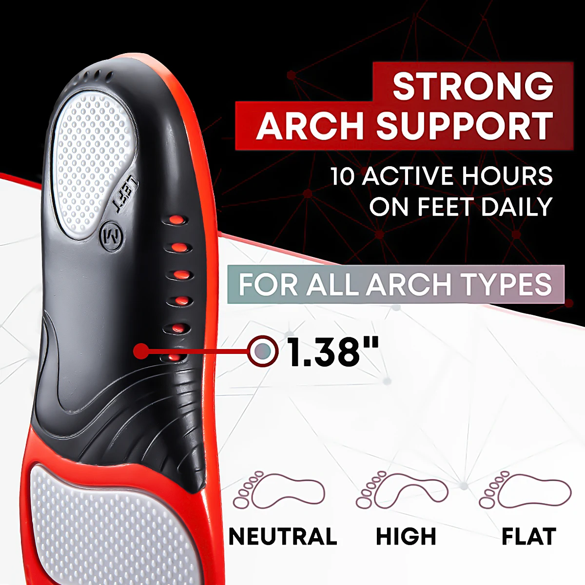 Sport Orthopedic Insoles 1 Pair Premium PU Gel Shock Absorption Breathable Sole Pad Arch Support Feet Pain Care