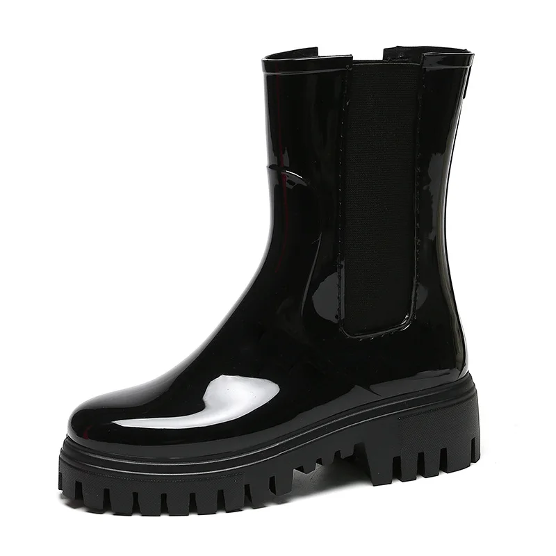 2023 Women Mid-calf Motocycle Rain Boots Thick Bottom Platform Water Shoes Non-slip Wellies Boots Multi Colors