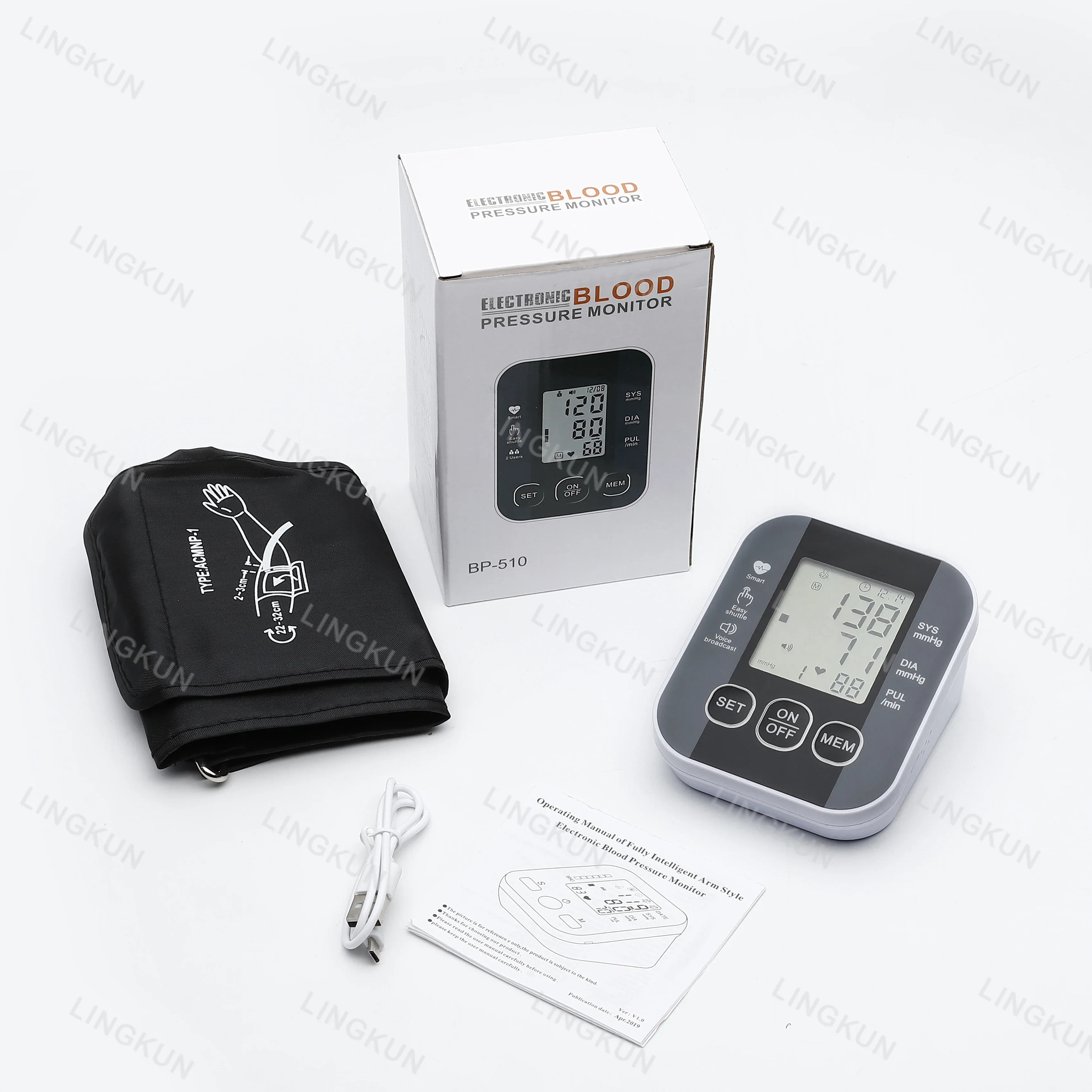 Digital Arm Blood Pressure Meter Cuff Medical Automatic Pressure Tonometer Tensiometer Heart Rate Pulse Meter BP Monitor Healthy