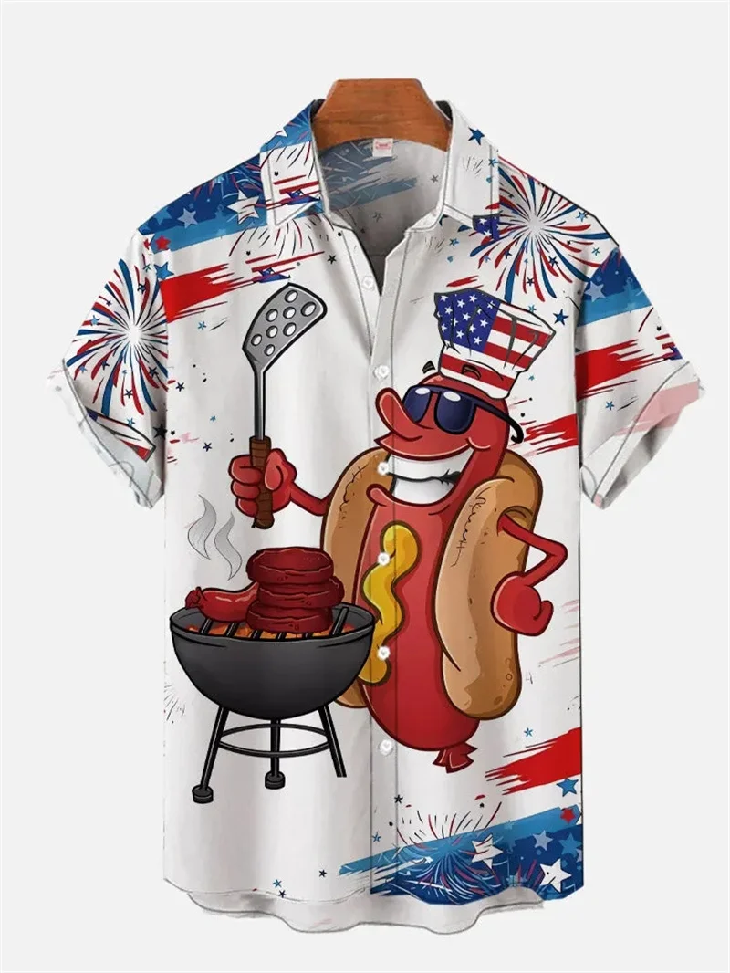 Funny Hot Dog 3d Printed Men Shirts Summer Loose Lapel Short Sleeve Street Tops Women Kid Cartoon Hamburger Hawaiian Shirts