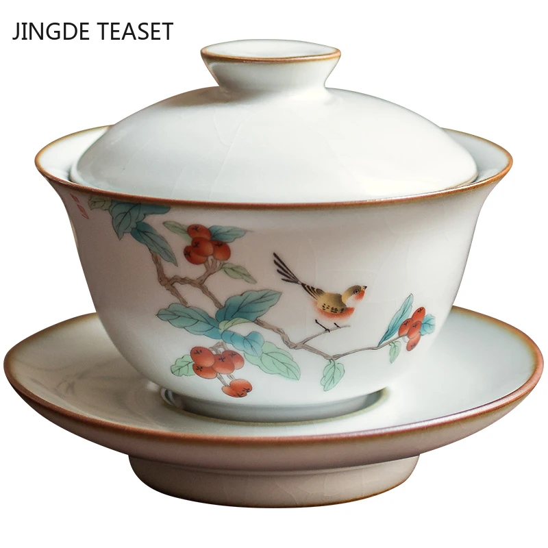 Dehua Vintage ceramic Tea Gaiwan Teacup Handmade Tea tureen Chinese Ru Kiln set Accessories Ceremony Drinkware 150ml
