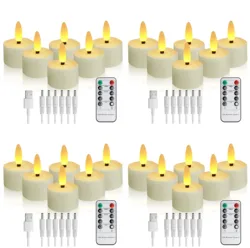 Rechargeable LED Flameless Flickering Tea Light Candles with Remote Timer (24 Pcs)