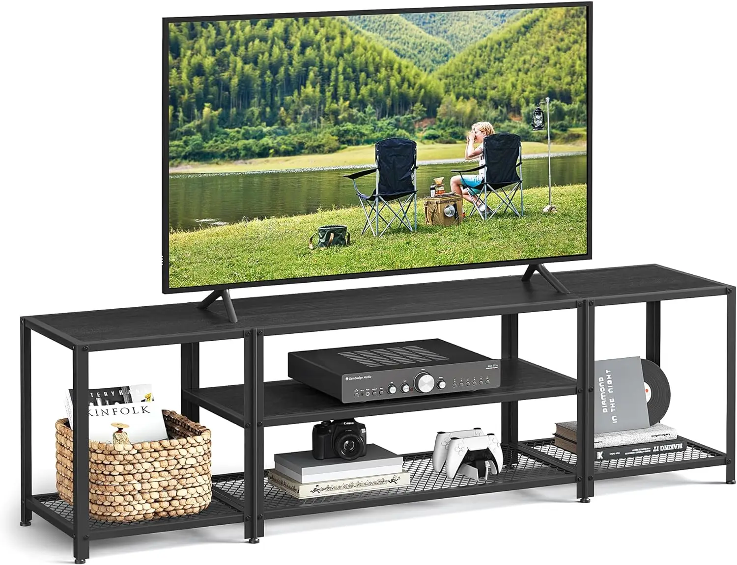 

Modern TV Stand for TVs up to 75 Inches, 3-Tier Entertainment Center, Industrial TV Console Table with Open Storage Shelves