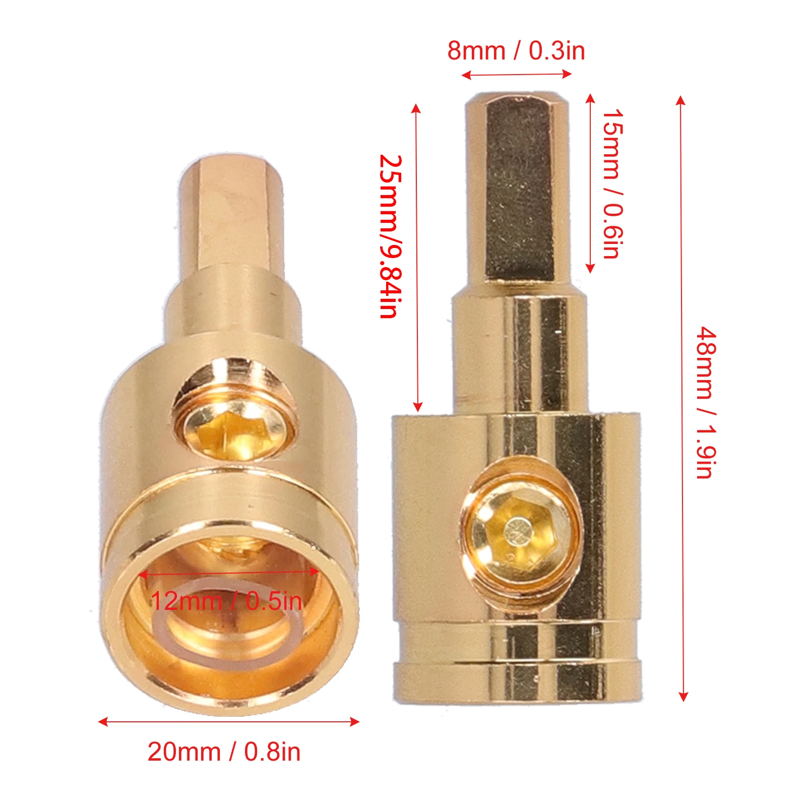 Cable Reducer Wire Reducer 0GA Wire Terminal Connector Pure Copper Gold-Plated For Car Audio Amplifier Modification