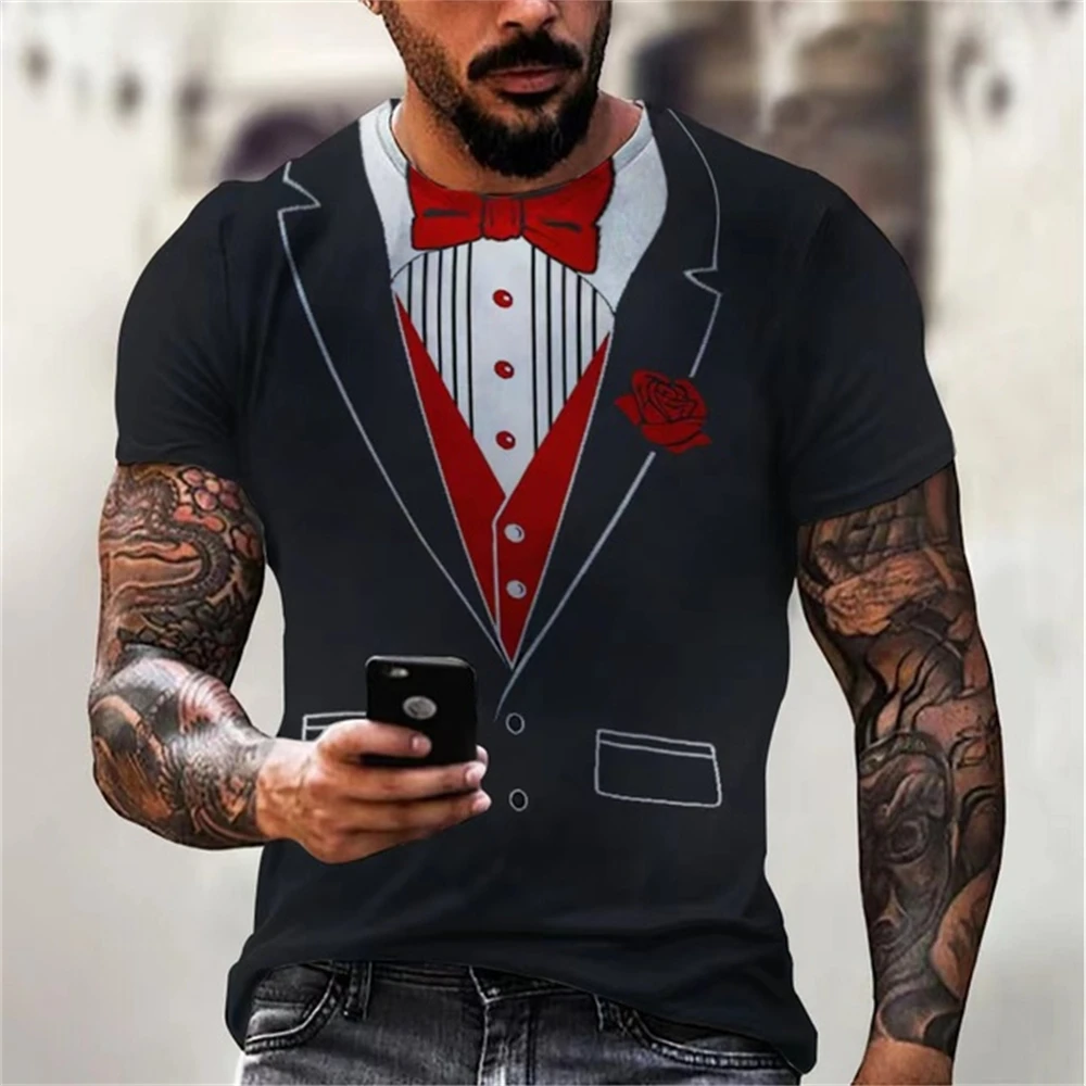 

Summer Men's T-shirt Short Sleeve Personality 3D Printed Fake Two Piece Style Casual Top Short Sleeve Oversized Size