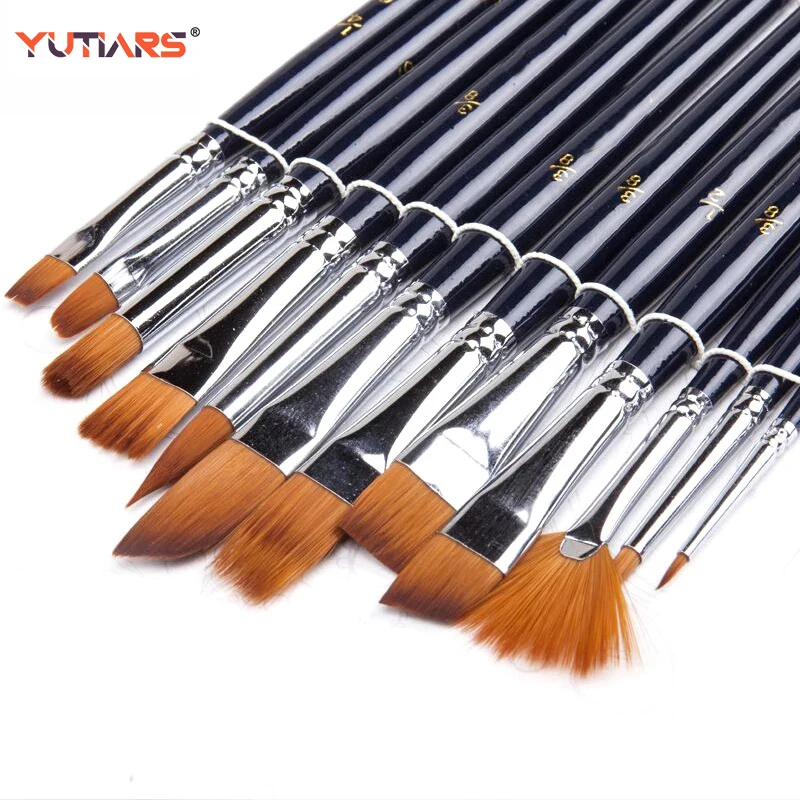 12Pcs Nylon Hair Paint Brushe Set Multifunction Short Rod for Watercolor Set Brushes Oil Acrylic Painting Brush Pen Art Supplies 10pcs nylon paint brush professional watercolor acrylic oil painting wooden handle painting brushes art supplies stationery