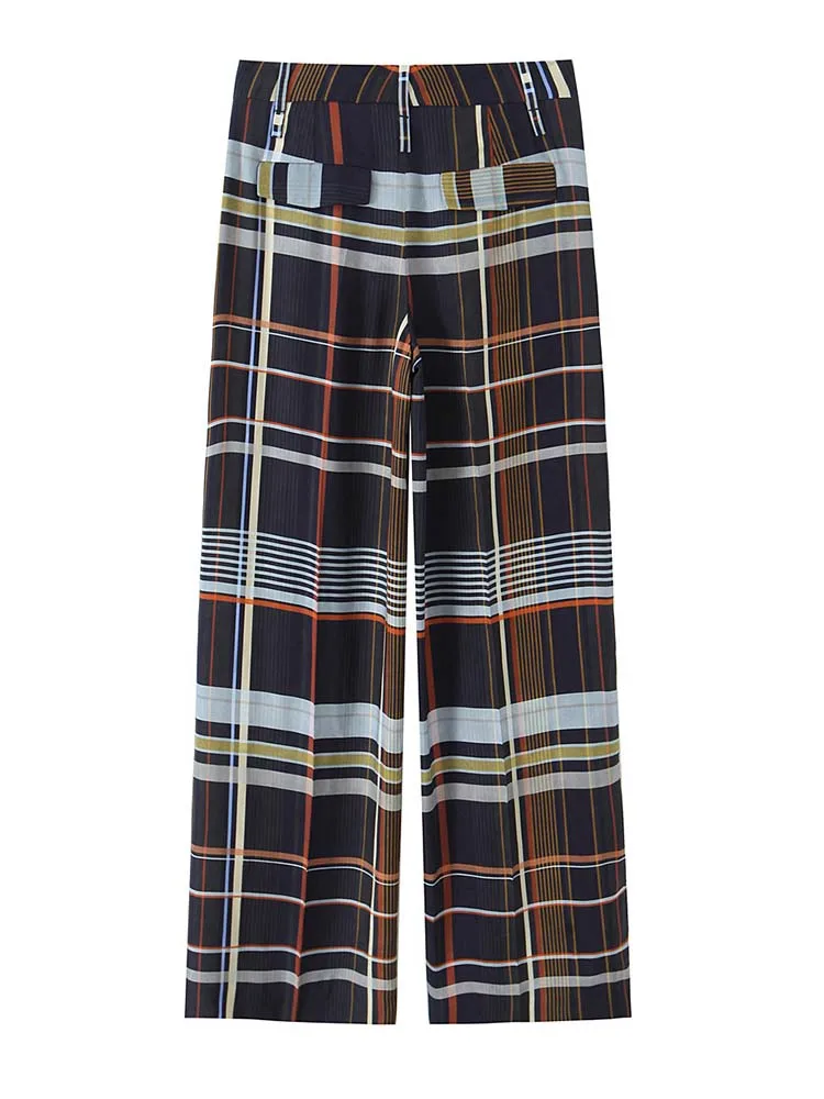 Street Fashion Plaid Shirt 2 Pieces Sets Women Long Sleeve Tops Wide Leg  Pants Set 2025 Summer Casual Woman Outfits