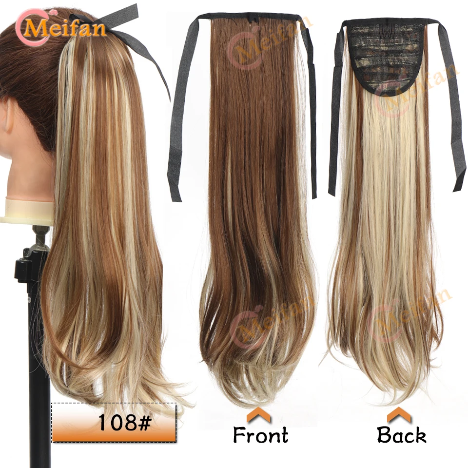 MEIFAN Synthetic Long Straight Ribbon Wrap Around Pontail Clip In Hairtail Extensions Natural False Ponytail Hairpiece for Women