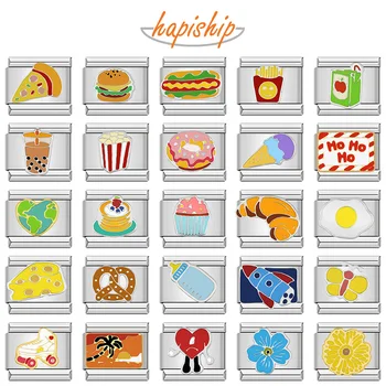 Hapiship New Fashion Food Hamburger Ice Cream Charm Italian Links Fit 9mm Bracelet Stainless Steel Jewelry DIY Making DJ585 1