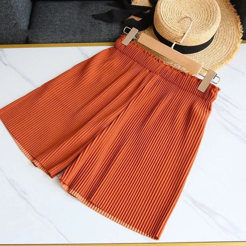 Temperament Casual Solid Color A-line Shorts for Summernew Korean Version Fashion Slim Fitver Satile High Waisted Chiffon Capris