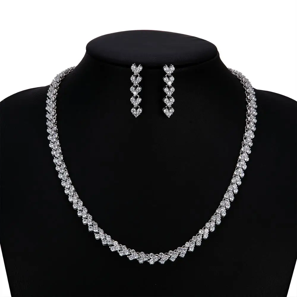 

5A CZ Cubic Zirconia Bridal Wedding Necklace Earring Set Jewelry Sets for Women Prom Accessories,crystals jewelry sets
