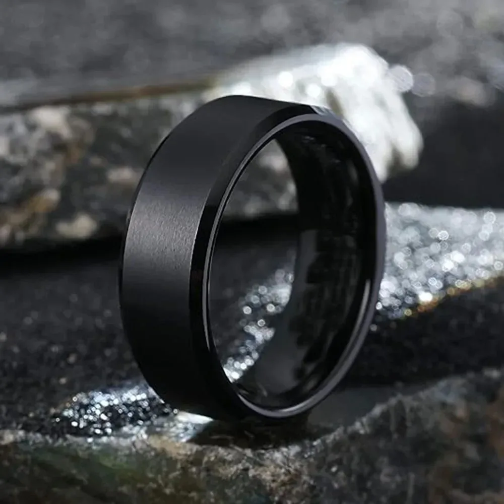 Black Stainless Steel Men's Band - 8mm Width, Multiple Sizes Available