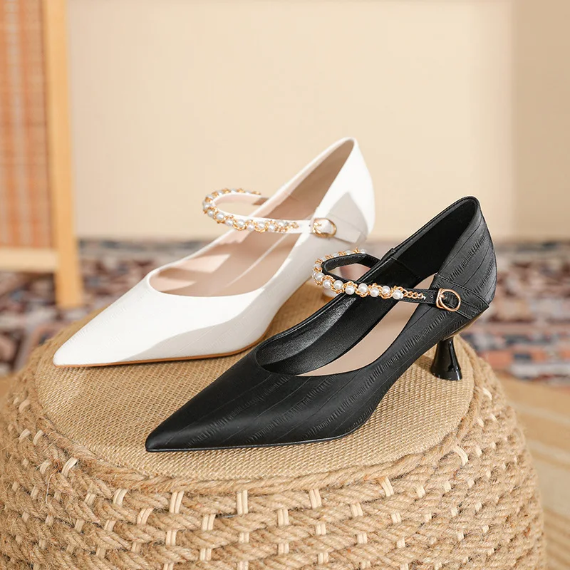 

Beige High Heels Dress Shoes Woman Office Ladies Shallow Mouth Lace-Up Brief Pumps All-Match Footwear Slip On Pointed Wedge 12cm