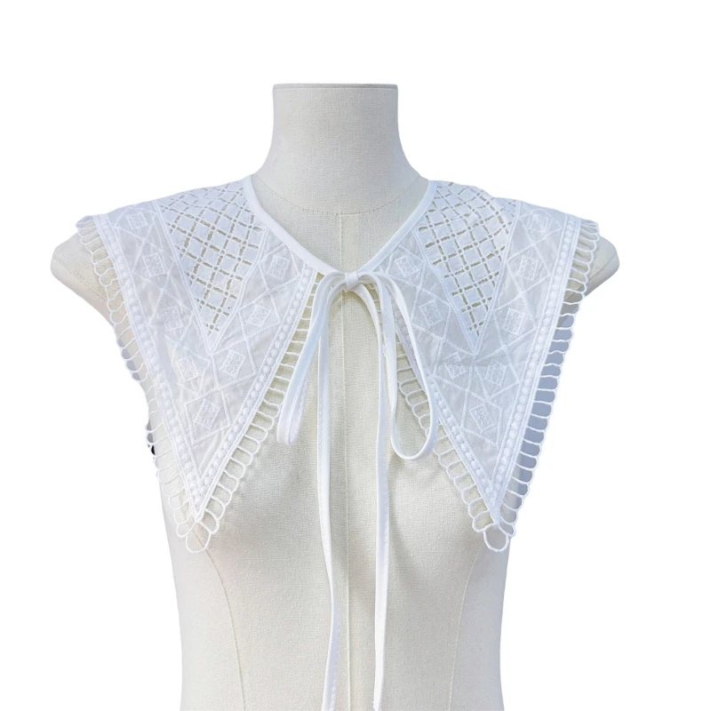 

Tie Up False Collar for Women Hollow Embroidery Diamond Neckline Shawl Capelet