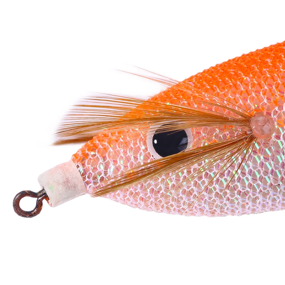 Glowing Squid Jigging Eging Wood Shrimp Hooks Horizontal Squid Trolling Lure 11CM/13.4G Octopus Bait Cuttlefish Bait for Fishing