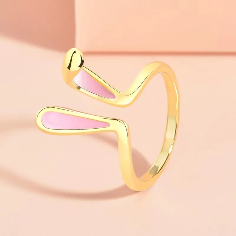 Cute Pink Rabbit Ear Animal Anelli Regolabili Bunny Jewelry Anelli Di Apertura Per Girl Lover Coppia Donna Lady Regalo Di San Valentino