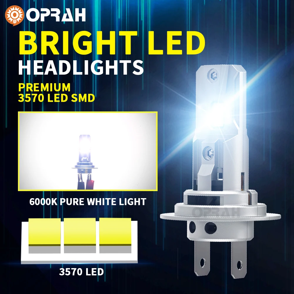 Oprah 2x Canbus 1:1 Mini H7 Led Headlight CSP 3570 Chips 90W 16000LM Headlamp Auto Fog Lamp Turbo Bulbs 6500K White 12V No Error