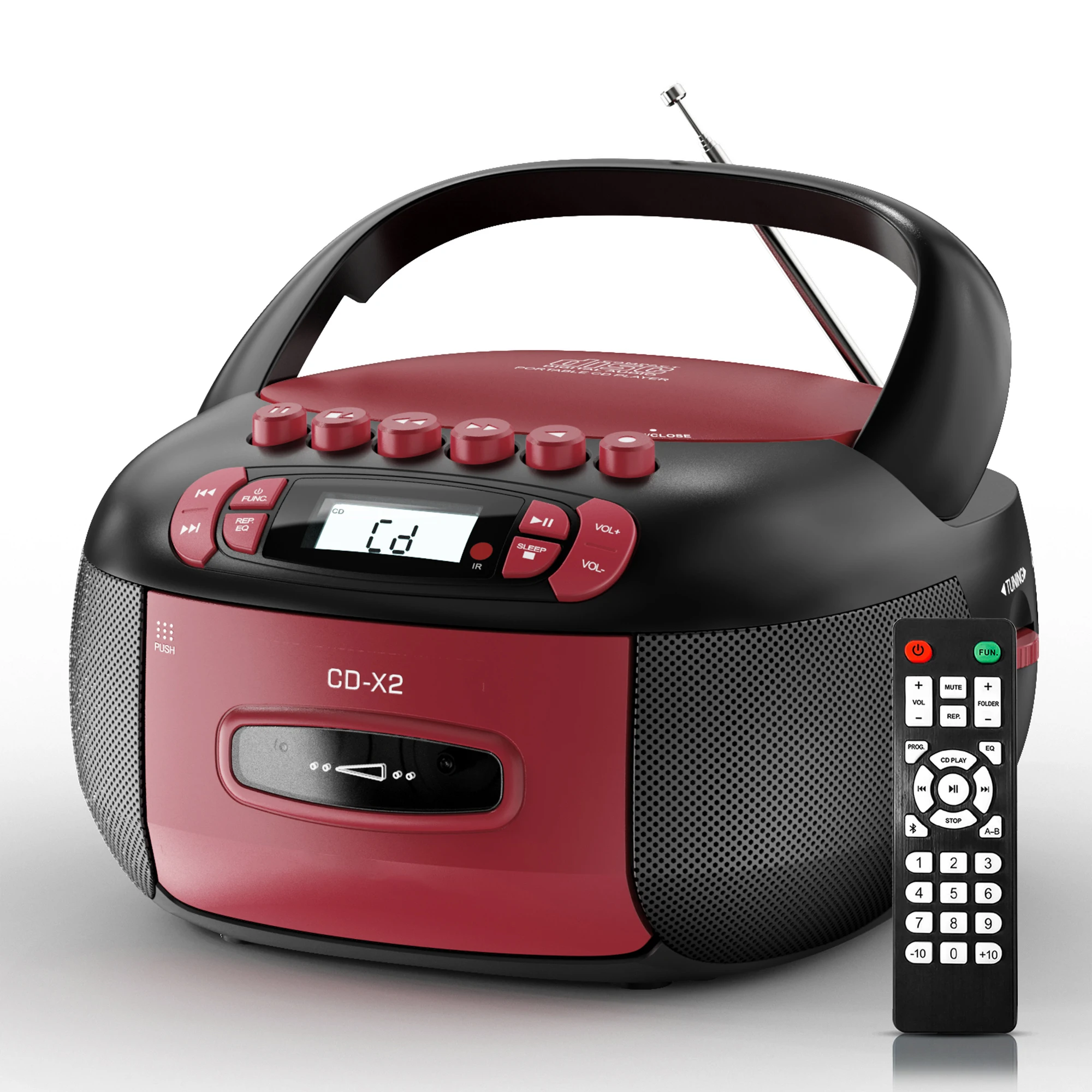 Boombox CD Cassette Player Combo Stereo Sound AM FM Radio with Bluetooth and Remote AUX/USB MP3/Tape Recording/Sleep Timer