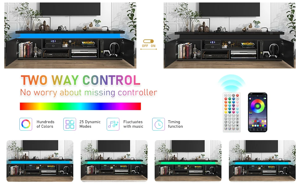 Modern TV Stand with Power Outlet High Gloss TV Console Entertainment Center