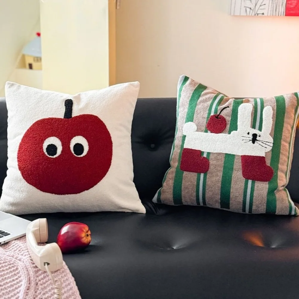 Creative Washable Cream Style Pillow Cover Towel Embroidery Square Cartoon Pillow Cover Comfortable Soft Pillow Shell Office