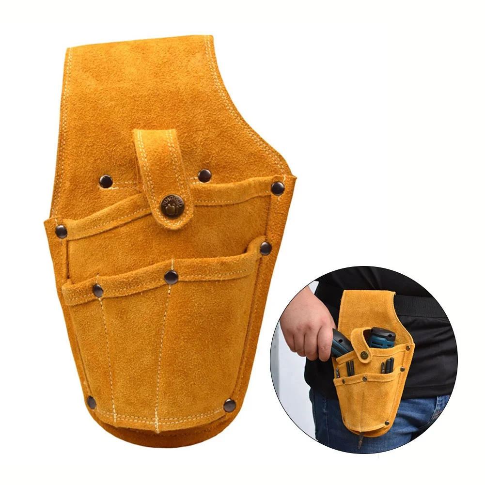 

1pc Tool Storage Bag Cowhide Drill Holster 280*170mm For Electric Tools Accessories Handbag For Ceiling Construction Renovation