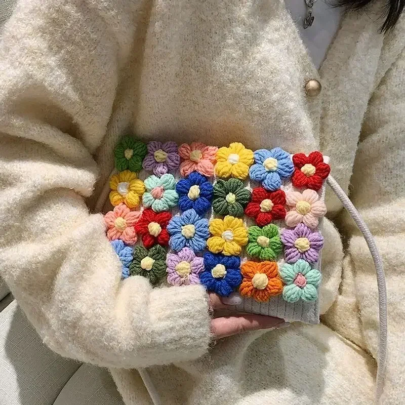 Hand-Knitted Colorful Floral Applique Patches