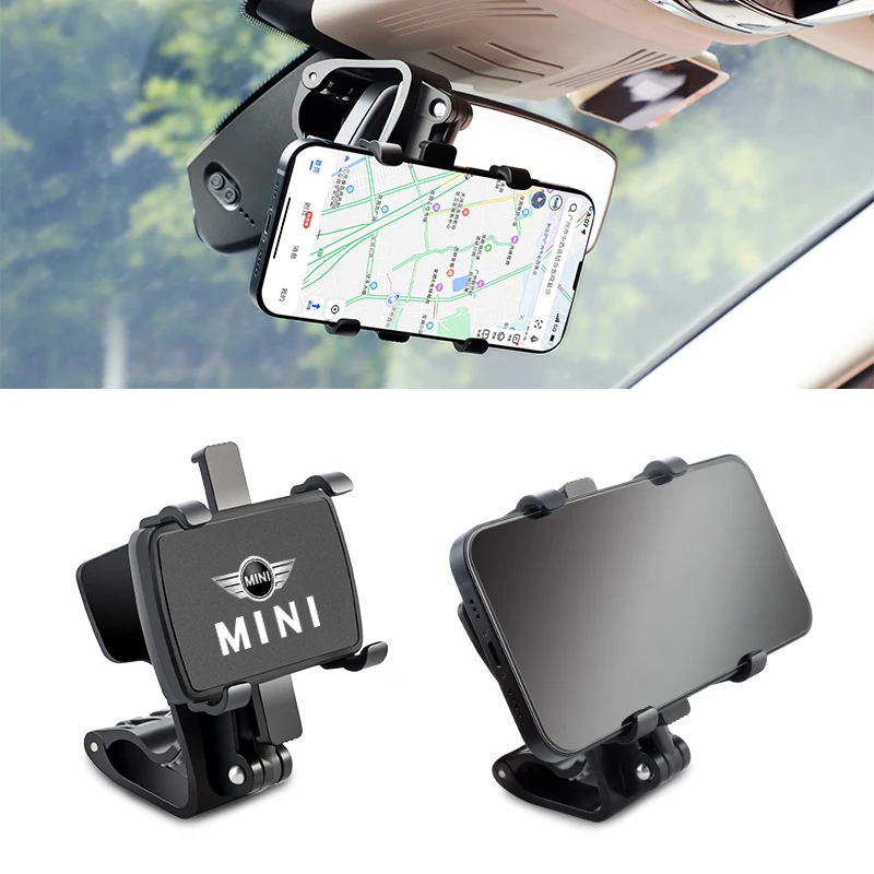 Car Phone Holder 360rotation Rearview Mirror Sunvisor Clip For Mini