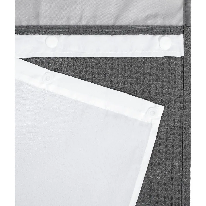 No Hooks Required Dotted Waffle Weave Shower Curtain with Snap in Liner - 71W x 74H,Hotel Grade 5