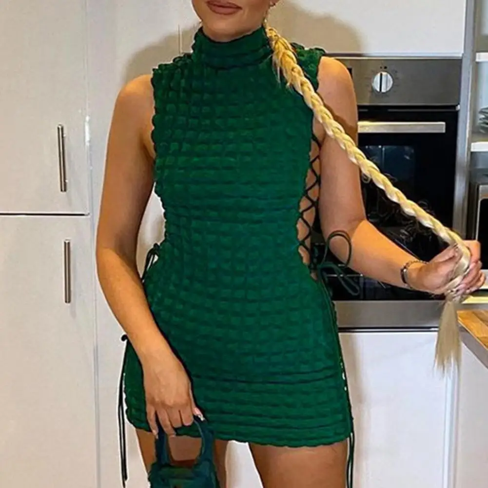 

Breathable Hip Wrap Side Lace-Up Plaid Sexy Bodycon Dress Streetwear