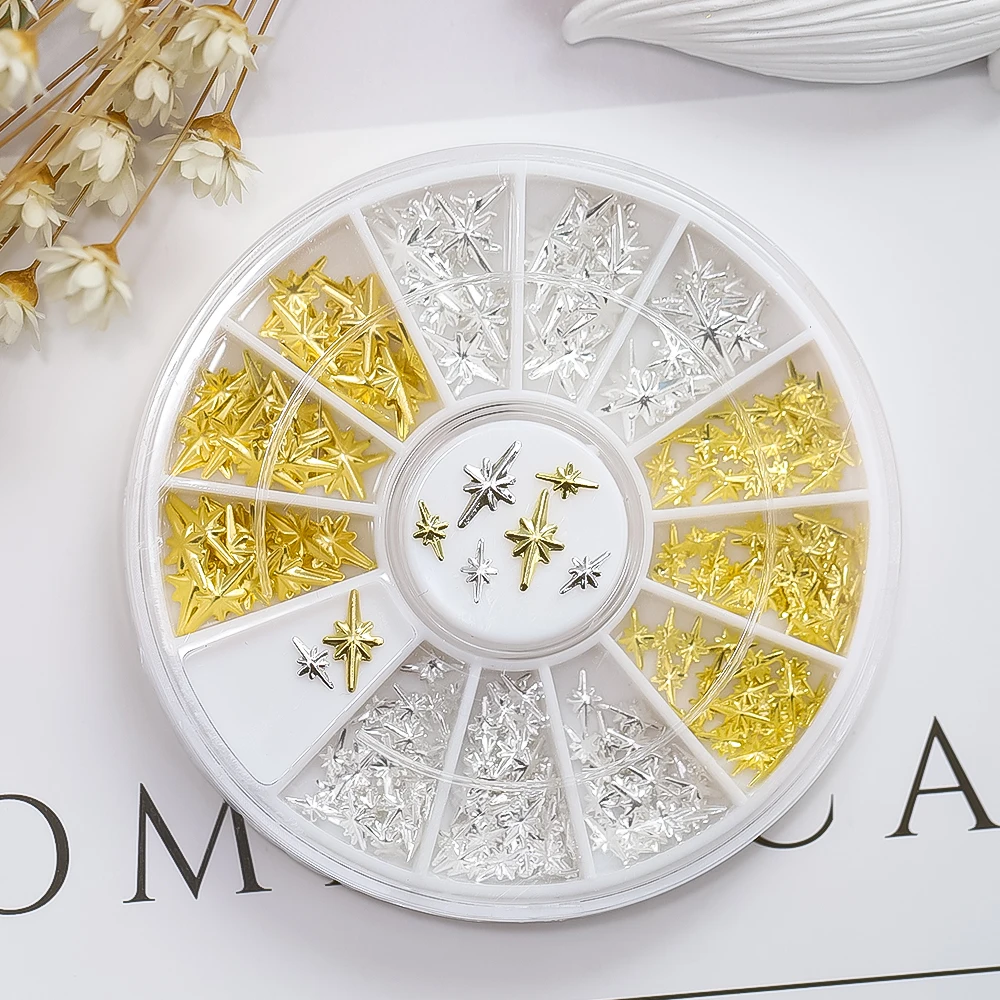 Mix 2 Sizes Gold Silver Starlight Shape Metallic Nail Art Rhinestones Decorations Gem DIY Salon Wheel 3