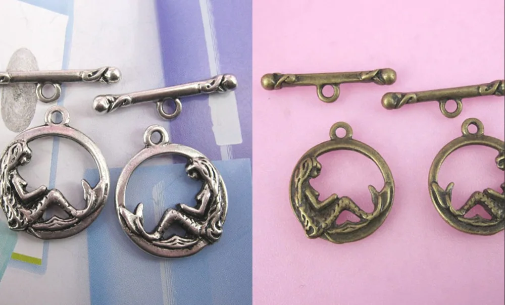 

10sets 16mm antiqued silver/bronze mermaid round toggle clasps