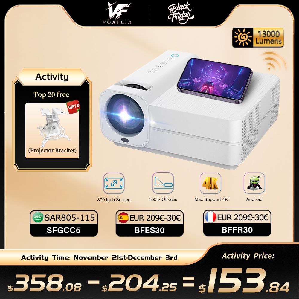 Light Unicorn T28 1080P full HD 13000 Lumens LED Video Projector 4K Android 5G WiFi 300Inch Home Cinema Theater Smart TV Beamer