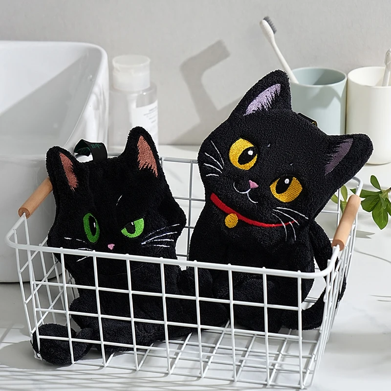 Cartoon Black Cat Soft Absorbent Hand Towel