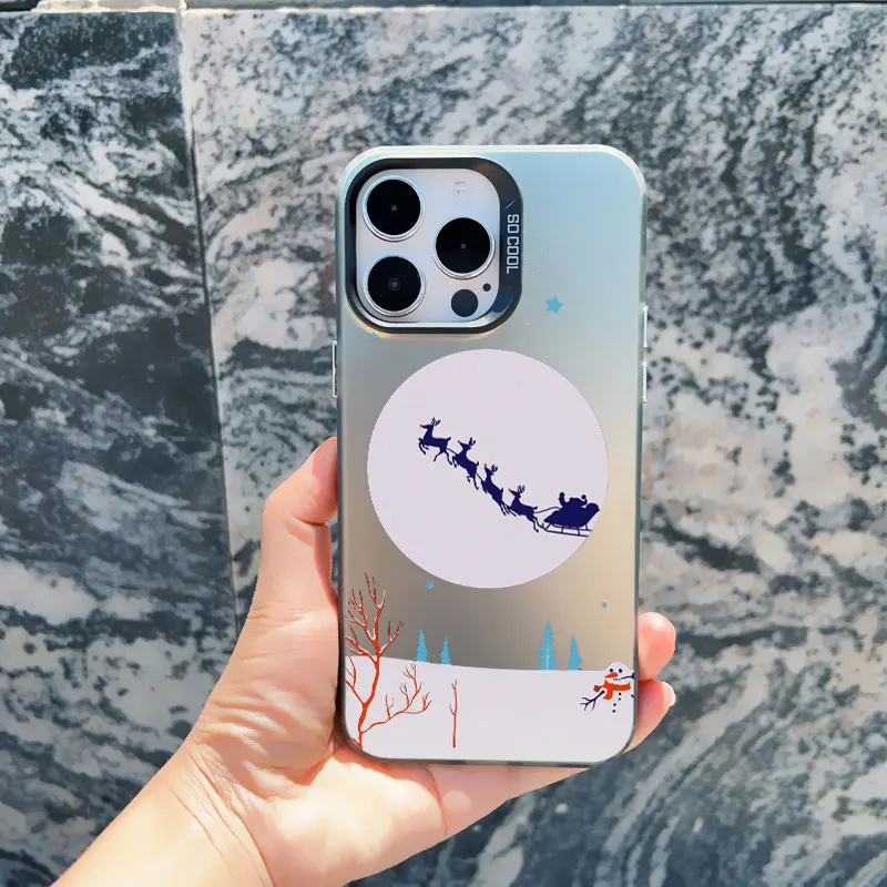 Schneelandschaft Weihnachten Handyhülle für iPhone 14 13 12 Mini 11 Pro Max 17 16 15 Pro Max Plus Stoßfeste Laser-Cover – Detail 6