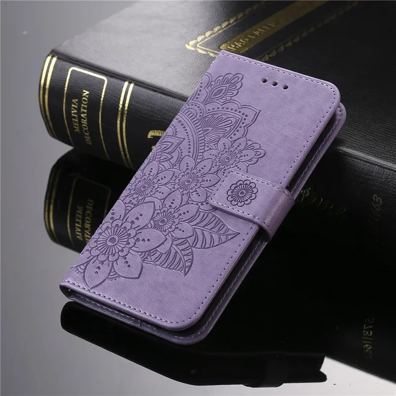 Retro Totem Sunflower Leather Wallet Phone Case with Magnetic Flip Cover and Card Holder