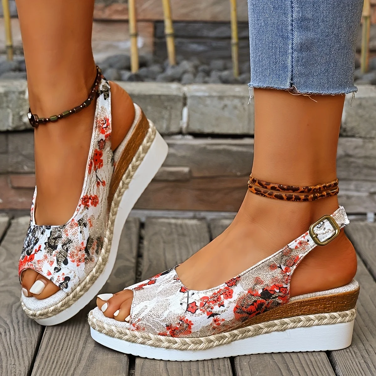 Wedge Flat Sandals Women Summer Slingbacks Peep Toe Platform Shoes for Women Light Non-slip Comfort Fabric Cushion Beach Sandals