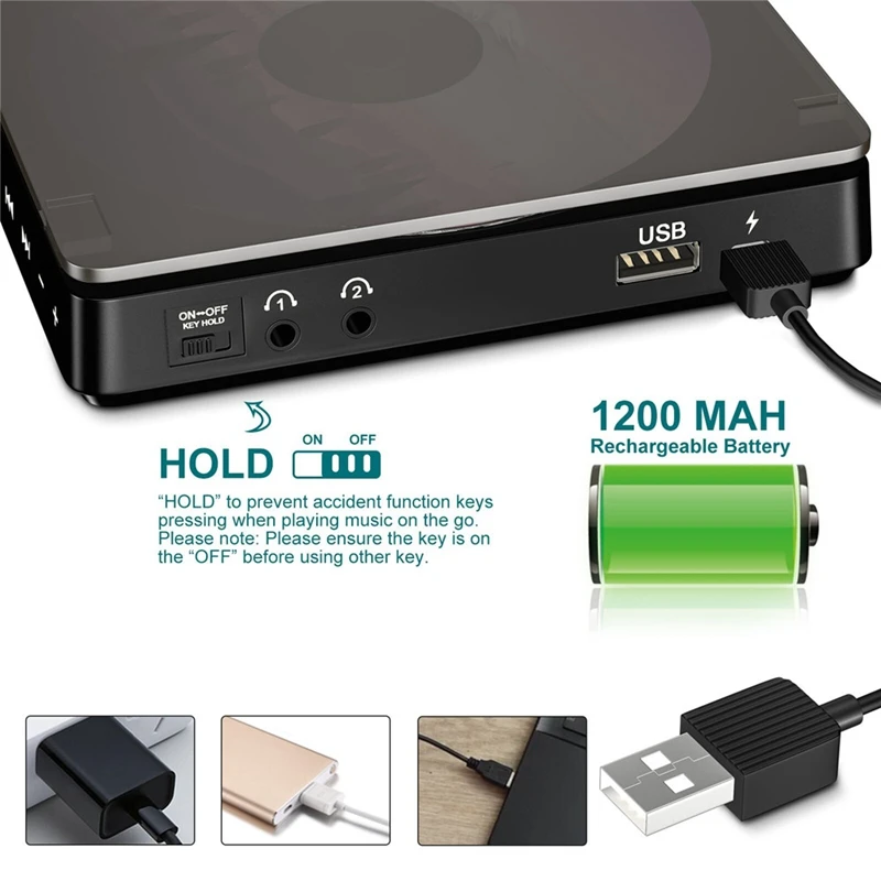 Portable CD Player HIFI Version Contact Button Reproductor CD Rechargeable Shockproof LCD Display with music