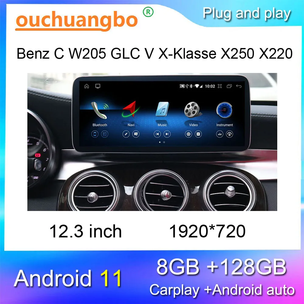 

Ouchuangbo radio stereo for 12.3 inch Benz C W205 GLC V X-Klasse X250 X220 C350 android 11 Quaclomm multimedia