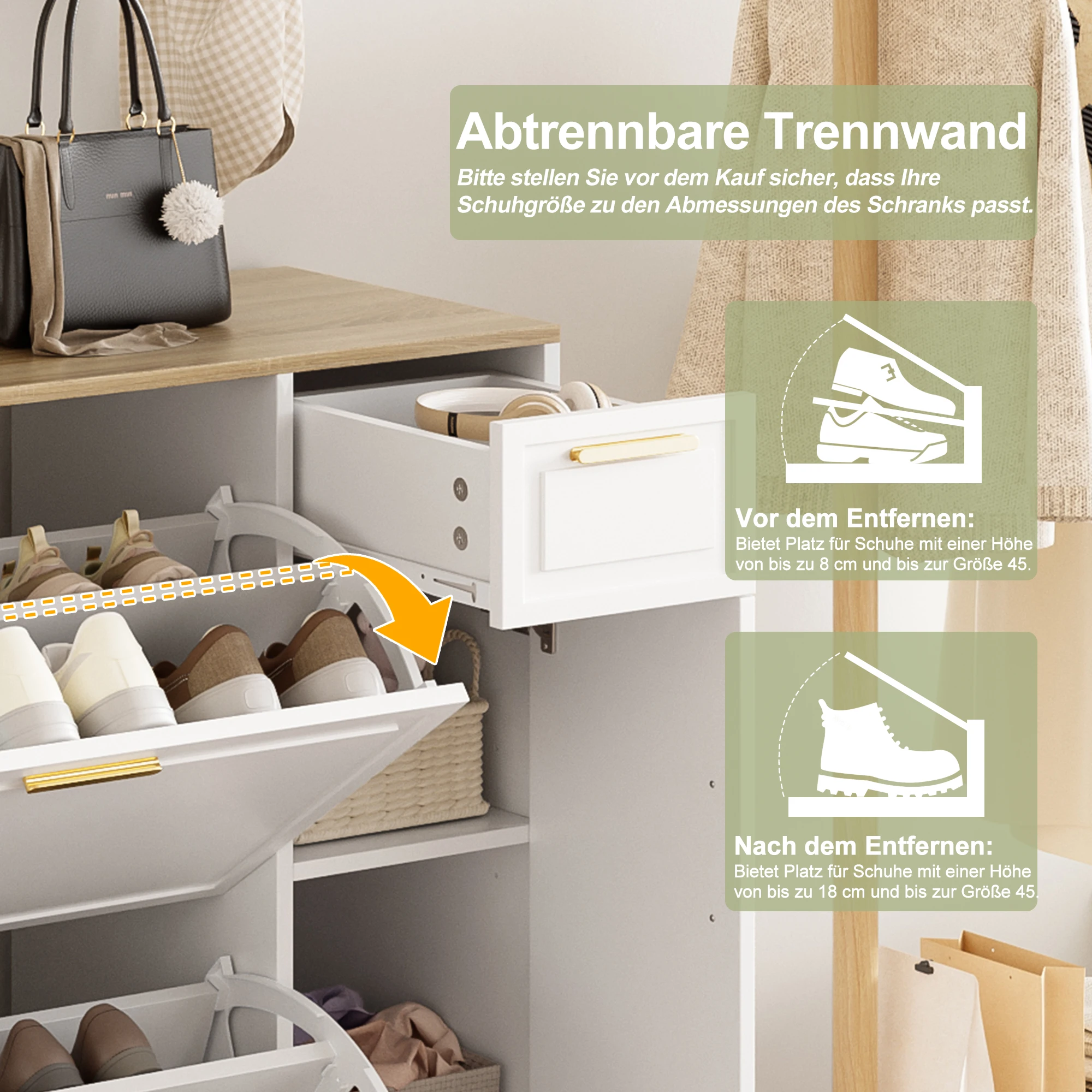 4-teiliges Komplettes Flur-Möbelset, Eingangsbereich-Aufbewahrungskombination mit Schuhschrank, Bank, Wandschrank & Spiegel – Detail 4