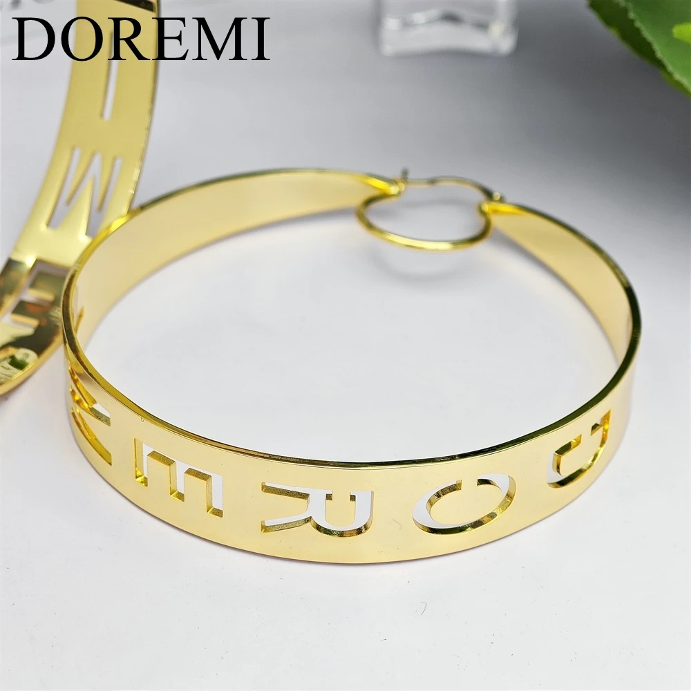 DOREMI Big Hoop Modern Earrings Gold Earring Stainless Steel Gold Plated Hollow Name Letters Custom Name Earring Hoop