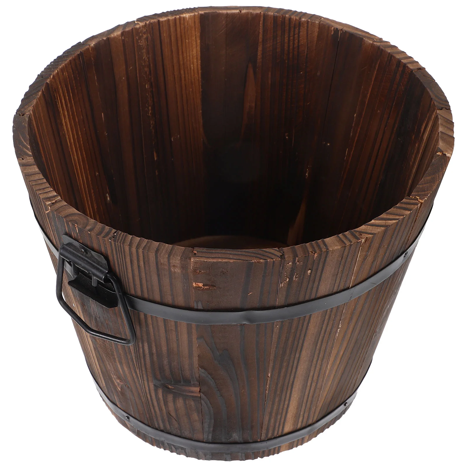 

Rustic Wooden Whiskey Barrels Bucket Handle Flower Planter Plant Pots Boxes Container Pail Patio Garden Backyard