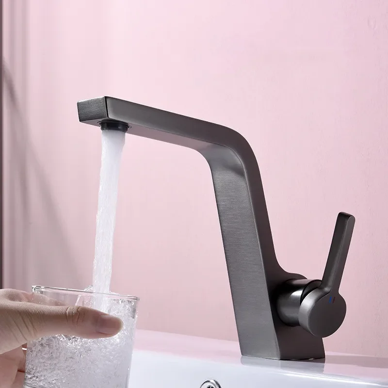 Gray Basin Faucet Solid Brass Casting Lead Free Single Lever Hot and Cold Mixer Sink Tap Bathroom Washbasin Vanity